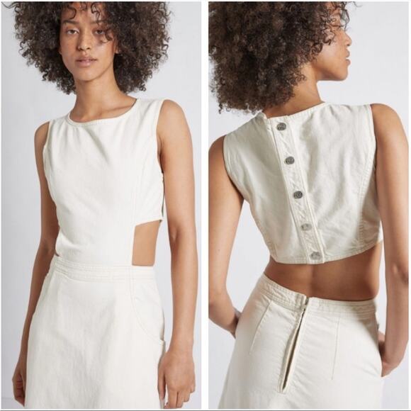 Current Elliott The Nightfall Denim Cutout Midi Dress Scandi Minimal NWT XS - Picture 3 of 9